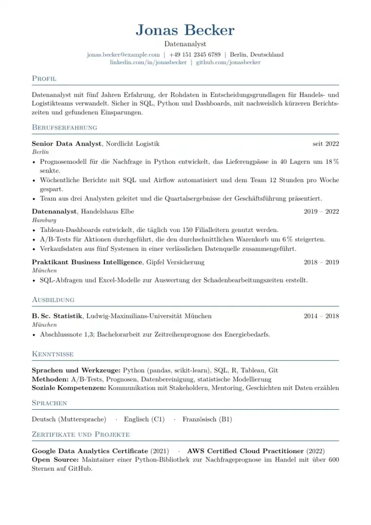 Erste Seite der LaTeX-Vorlage Lebenslauf-Vorlage