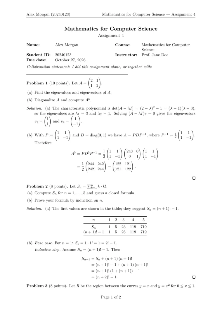 First page of the Homework assignment LaTeX template