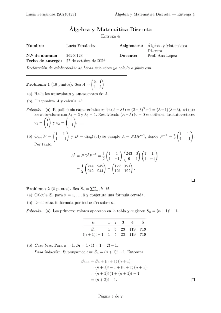 Primera página de la plantilla LaTeX Plantilla de tarea