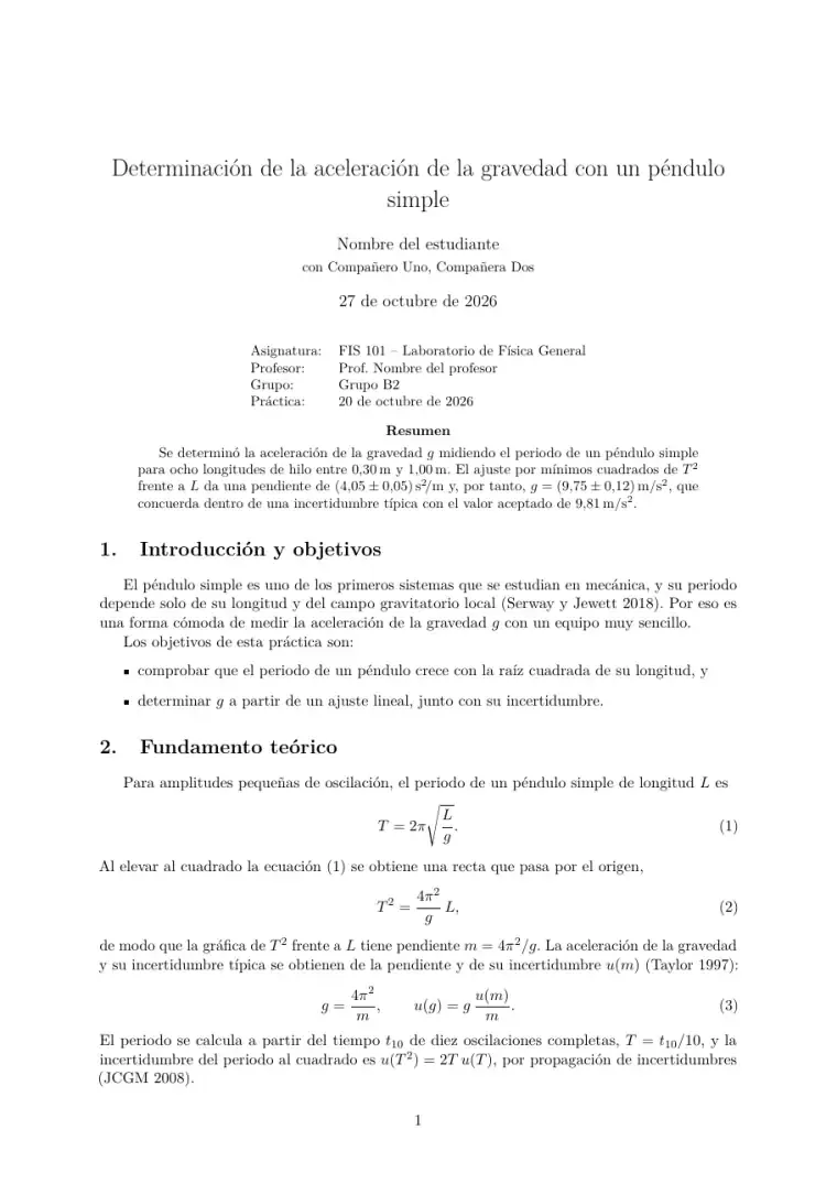 Primera página de la plantilla LaTeX Plantilla de informe de laboratorio