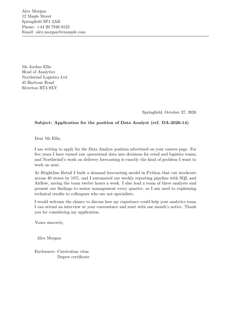 First page of the Formal letter LaTeX template