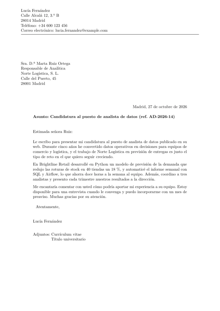 Primera página de la plantilla LaTeX Plantilla de carta formal