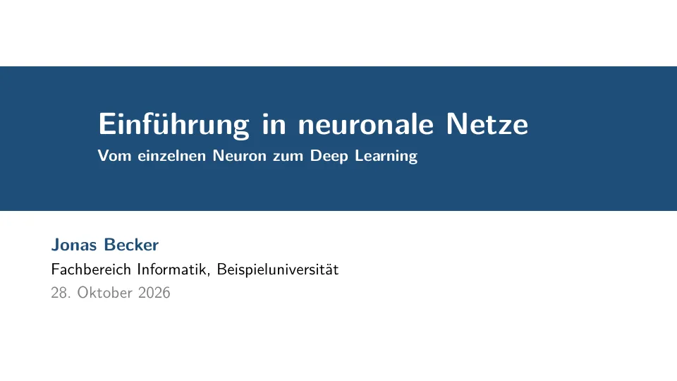 Erste Seite der LaTeX-Vorlage Beamer-Vorlage