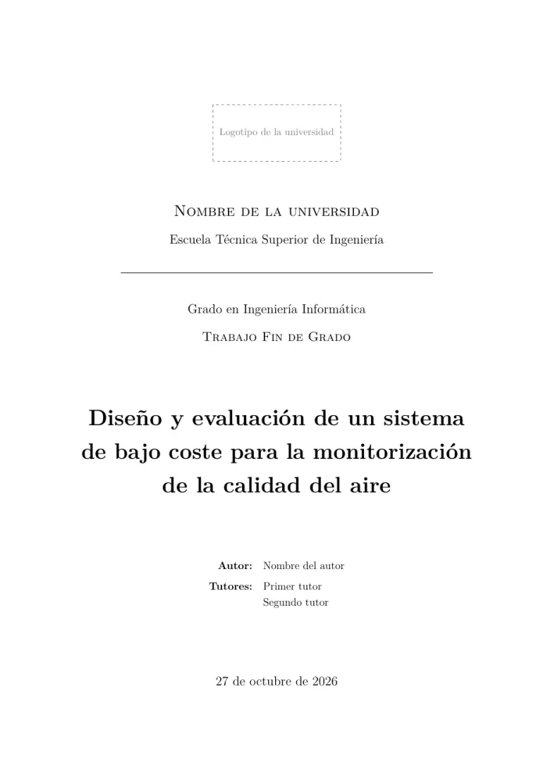 Primera página de la plantilla LaTeX Plantilla de TFG